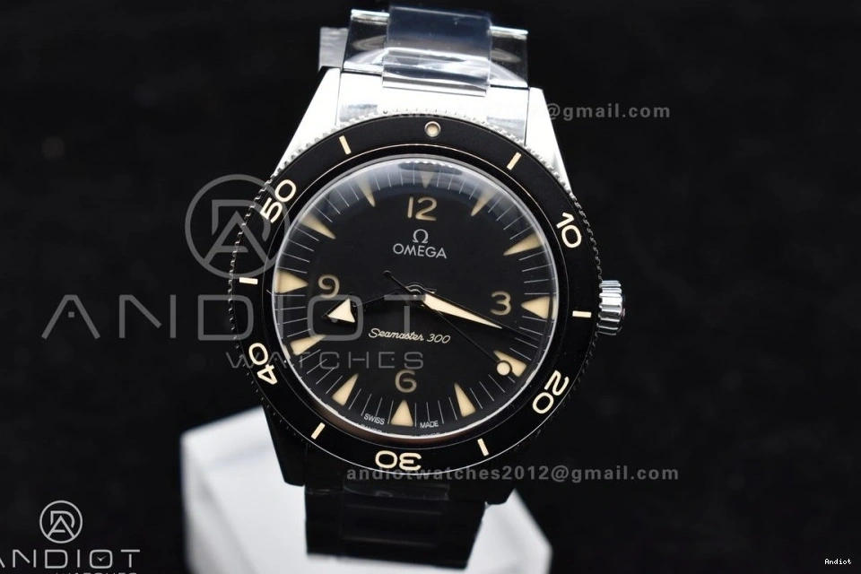 Super A8912 SS VSF Best Clone Seamaster 1:1 300 Edition Heritage Dial Black Bracelet on 0309